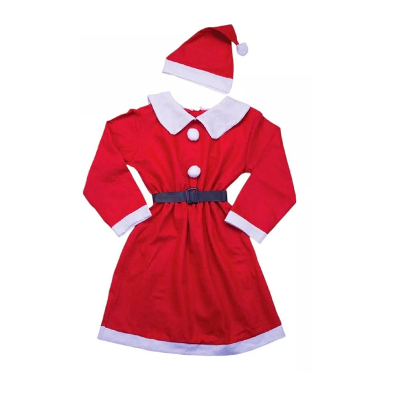 Fantasia de Mamãe Noel Adulto Completa - Kit com 3 Peças (Gorro, Vestido e Cinto)